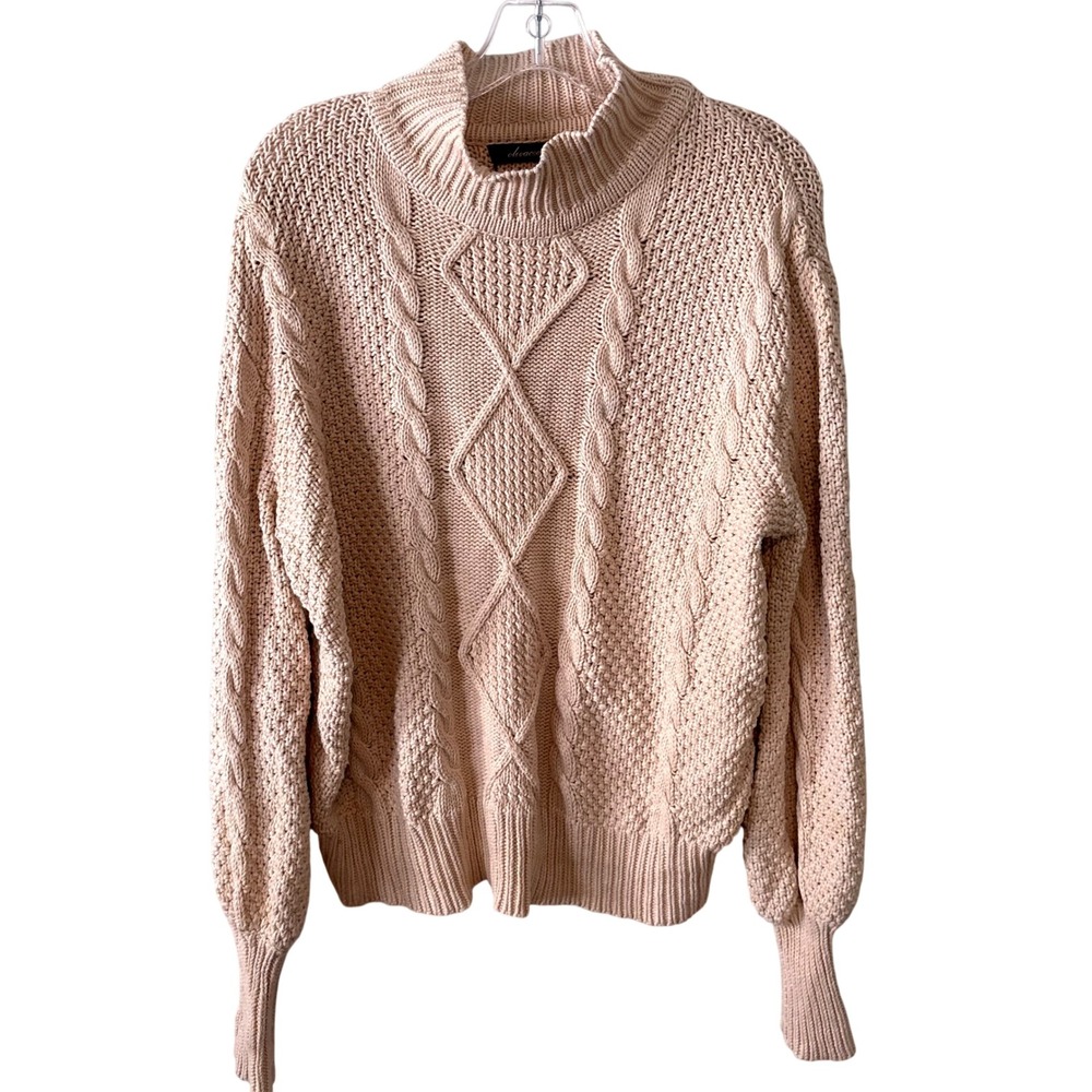 Olivaceous Women's Ivory Fisherman Cotton Blend Mock Neck Sweater in Size M